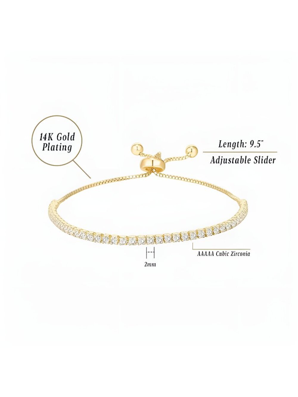 14K Gold Plated Cubic Zirconia Classic Tennis Bracelet for Women